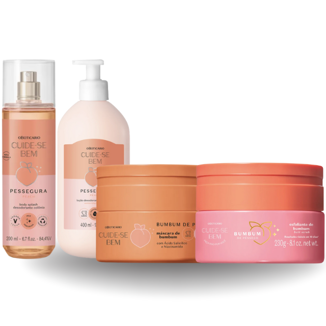 Kit Pessegura (hidratante + body splash+ mascara + esfoliante)