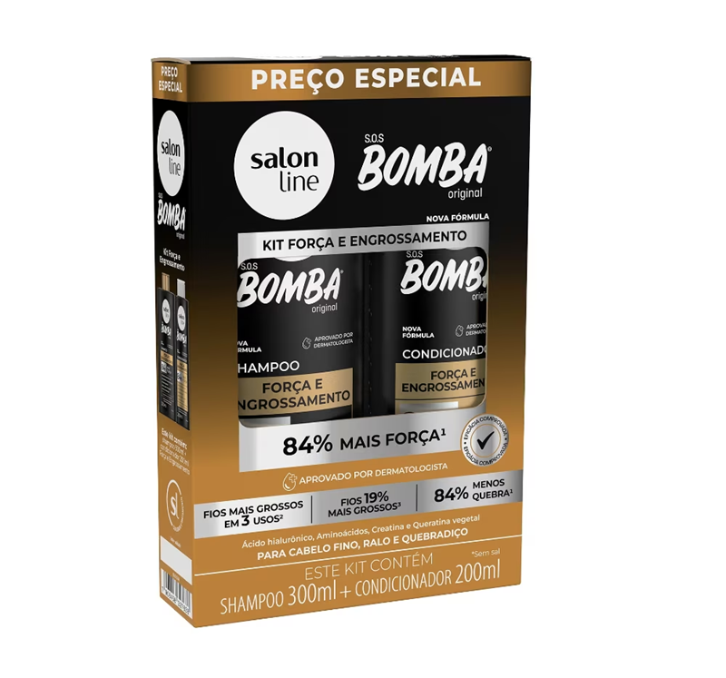 Kit Shampoo 300ml + Condicionador 200ml SOS Bomba Força e Engrossamento