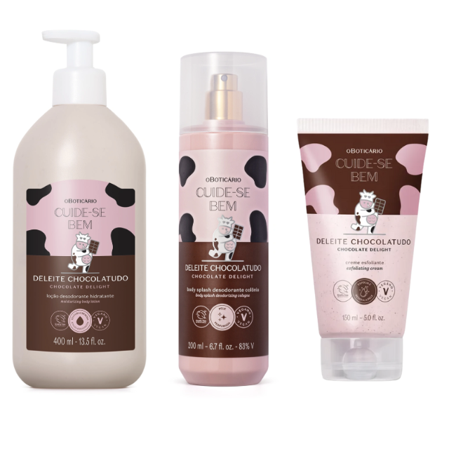 Kit Deleite achocolatado (hidratante + body splash + esfoliante)