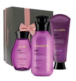 Kit Presente Nativa SPA Açaí (Loção 400ml + Sabonete Liquido + Óleo + Caixa + Saco)